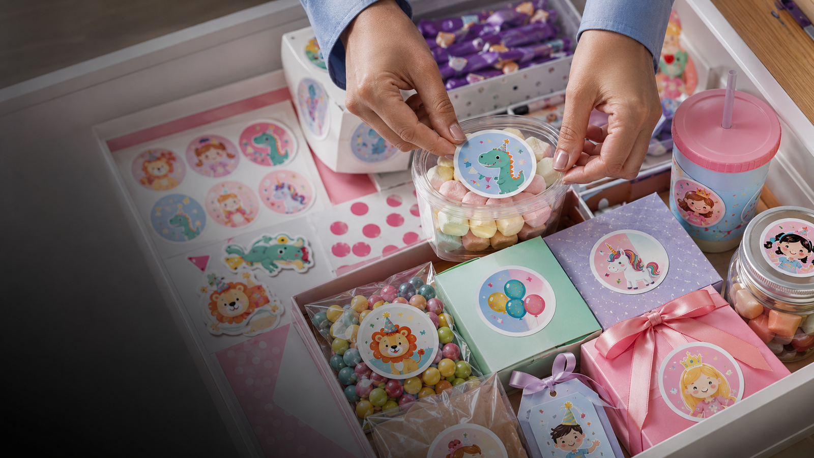 Adesivos personalizados para festas infantis — rótulos, tubetes e lembrancinhas