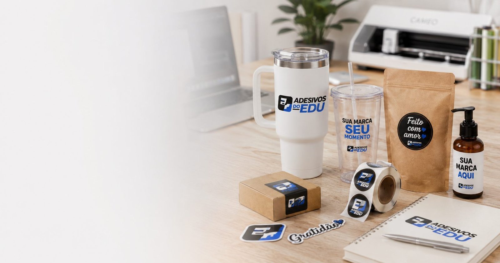 Adesivos personalizados da Adesivos do Edu aplicados em produtos